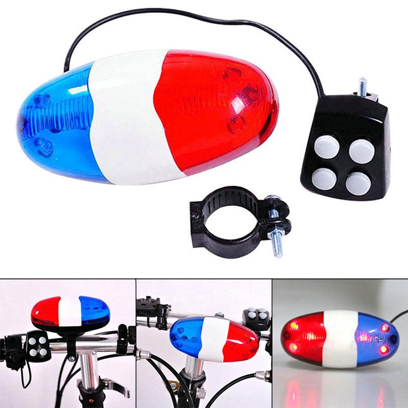 6 LED 4 Loud Siren Sound Cycling Bicycle Bike Horn Bell Police Car Light Trumpet