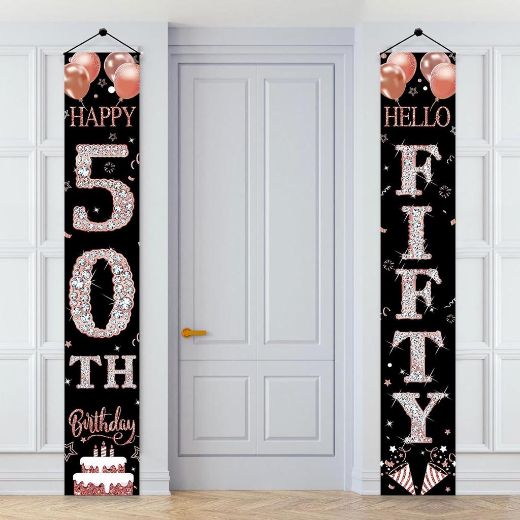 40th Birthday Door Banner Decorations for Women, Rose Gold Happy 40th Birthday Hello Forty Porch Sign Party Supplies, 40 Year Old Bday for Indoor