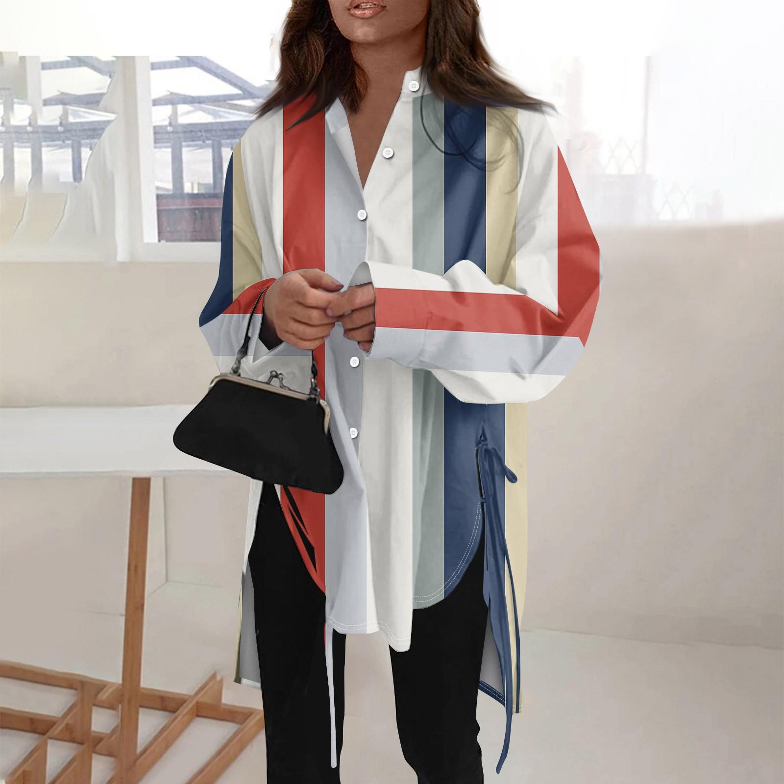 

Модная повседневная однотонная рубашка с длинными рукавами и лацканами свободного типа для женщин M