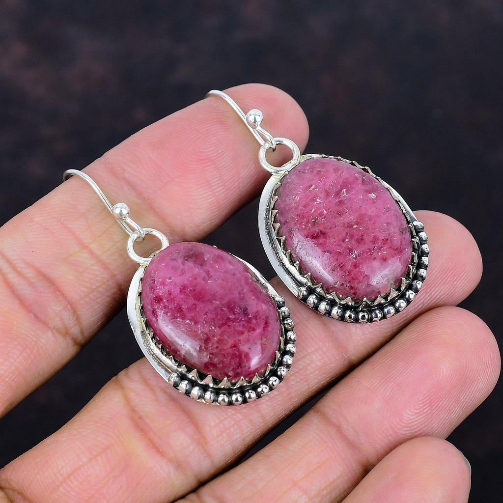 Rhodonite Earrings Original Gemstone Earring Silver Jewelry Handmade Earring 925 Sterling Silver Earring Engagement Gifts Birthstone Jewelry