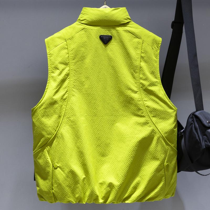 Men Plus‑Size 50% White Duck Down Vest, Embossed Fabric Stand Collar Sleeveless Puffer Gilet Winter Loose Fit Outerwear
