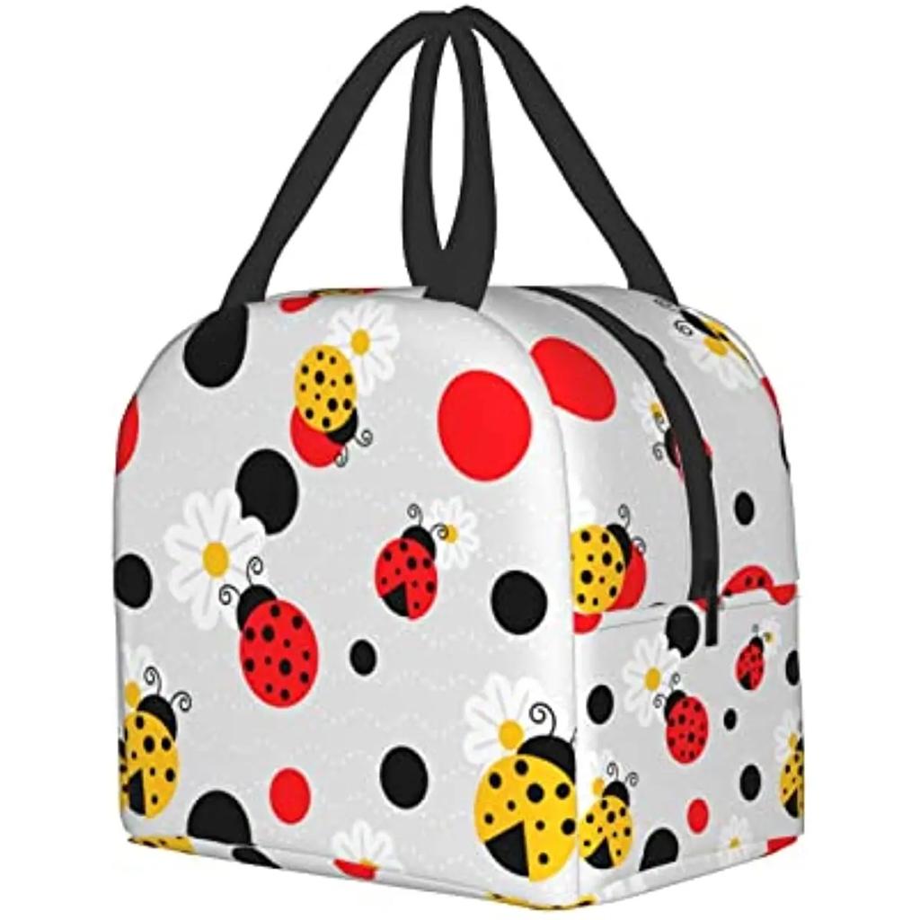 Dots Ladybug Lunch Box Insulation Lunch Bag for Women Men Reusable Lunch Tote Bags Perfect for Office Camping Hiking Picnic