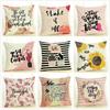 Luxurious Cotton Linen Pink Flower Throw Pillow Cover With Invisible Zipper