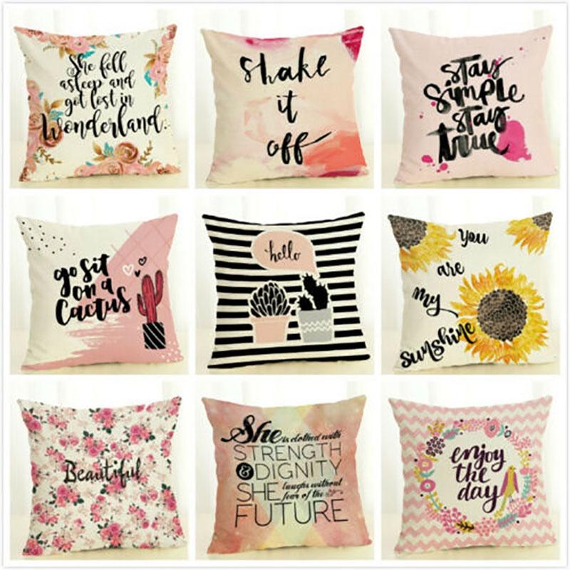 Luxurious Cotton Linen Pink Flower Throw Pillow Cover With Invisible Zipper