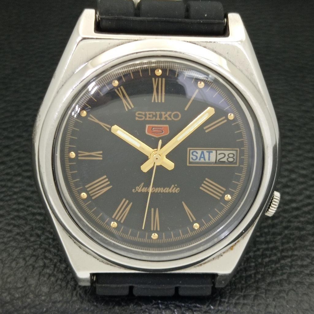 USED VINTAGE SEIKO 5 AUTOMATIC 7009A JAPAN MENS BLACK COLOR DIAL WATCH A433205-2 R115-a433205