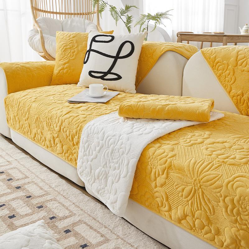 Winter Thickened Plush Sofa Mat Printed Pattern Anti Slip and Dustproof Sofa Cover L-shaped Sofa Full Coverage Sofa Towel Pillowcase