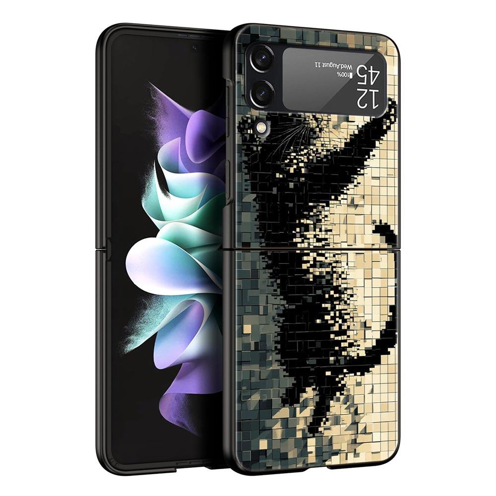 Cute Cat Hard PC Phone Case For Samsung Galaxy Z Flip 7 6 5 4 Black Cover For Galaxy Z Flip 3 Foldable Shell Fundas Capas Coque