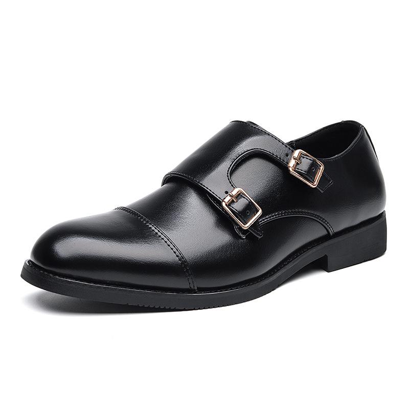 2023 Spring/Autumn Men s Formal Double Buckle Leather Monk Shoes - Slip-on, Pointed Toe 40