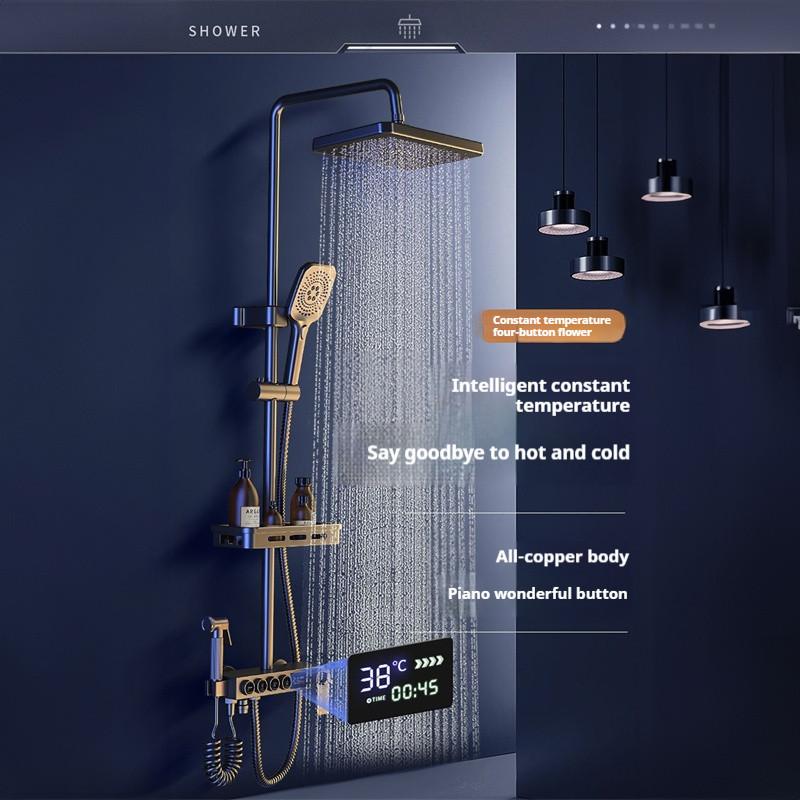 Household Digital Display Constant Temperature Shower System Bathroom Booster Nozzle Shower Spray Kit Copper Shower Set