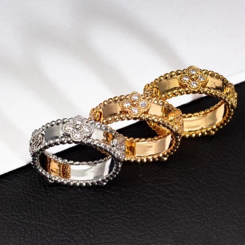 

Кольцо из стерлингового серебра 925 пробы с калейдоскопом и четырьмя листами клевера, женское темпераментное роскошное ювелирное изделие, подарок для друзей