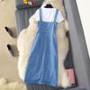 Spring Summer Women Denim Dress Sundress Overalls Dress Vintage Blue Female Jeans Dress