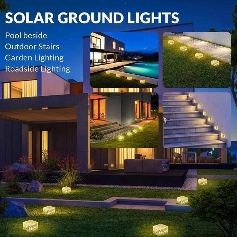 Solar Ice Cube Light, Square Glass Block Landscape Lamp, Waterproof Outdoor Pathway Garden Yard Decor Light