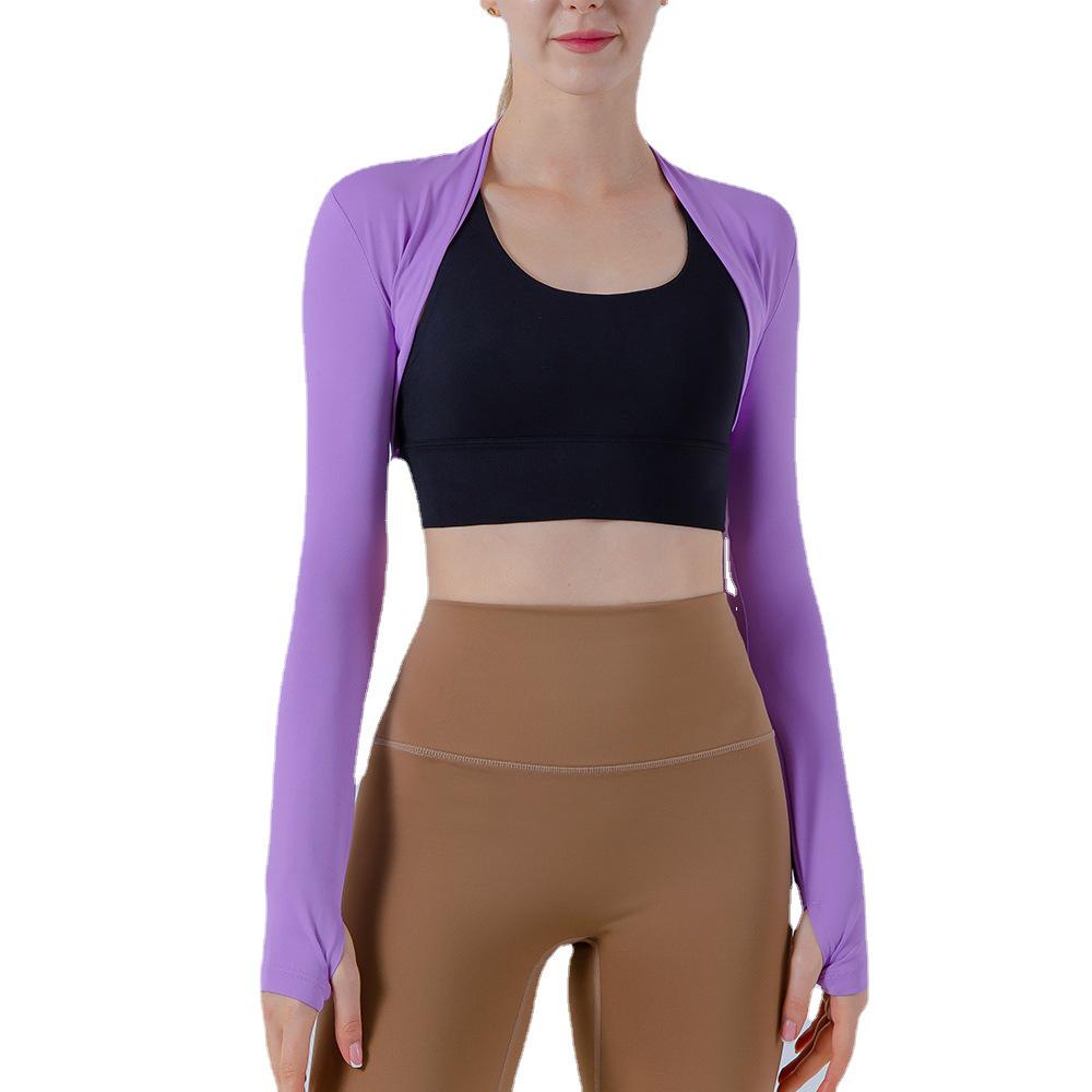 Women's Short Thumbhole Yoga Top - Fitted Outerwear Shawl for Fitness and Workouts