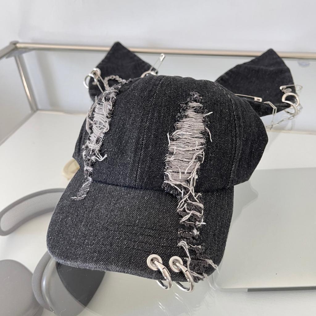 Teens Distressed Baseball Caps with Rabbit Ears Decors Outdoor Sports Camping Baseball Caps Woman Breathable Cycling Hat