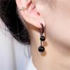 Chic Dangle Earrings Black Tassel Design Inlaid Artificial Gemstone Stud Earrings Match Daily Outfits Party Accessories Casual Dating Decor