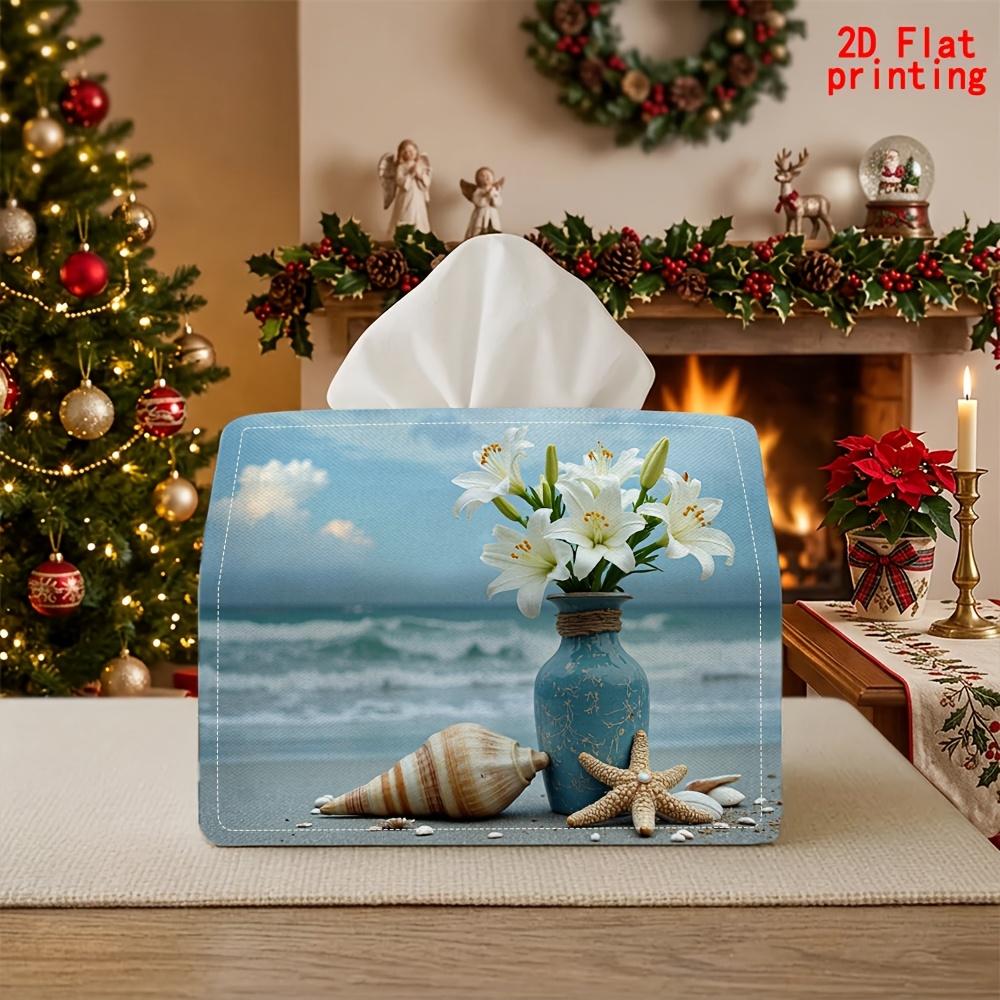 2D Flat 1pc, Tissue Box. Beach Vase Pattern Napkin Dispenser, Reusable, Daily Desktop Tissue Organizer, Suitable for Kitchen Living Room Bedroom Bathr