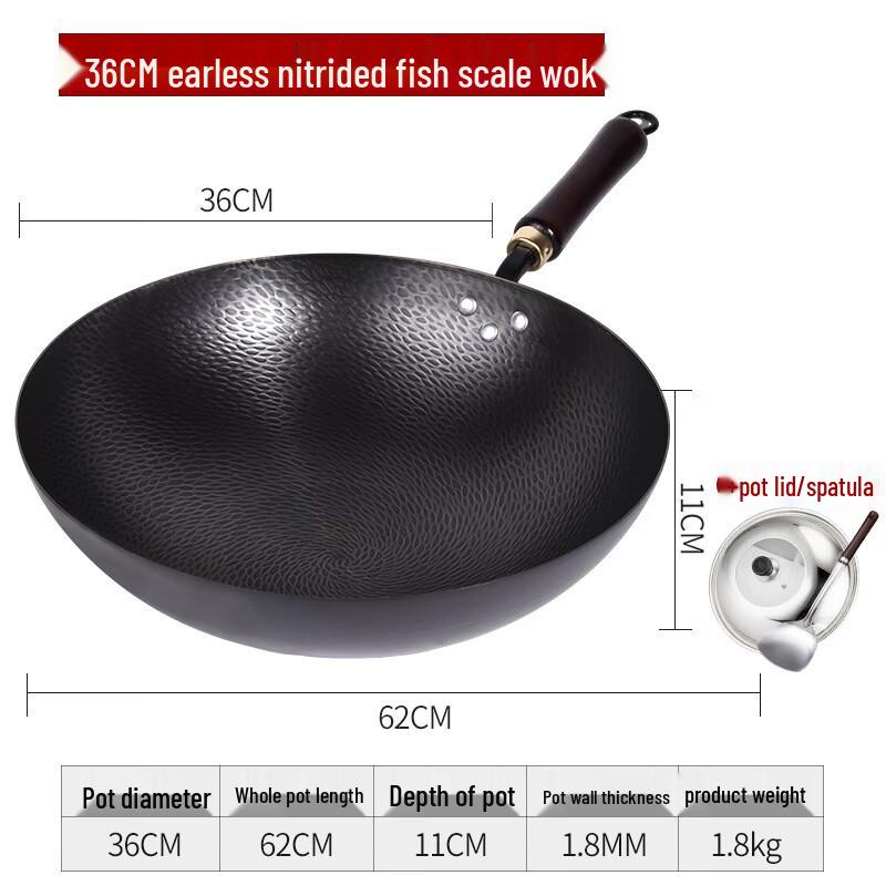 Ji Xing Ren 36cm Pre-Seasoned Non-Stick Iron Wok Set