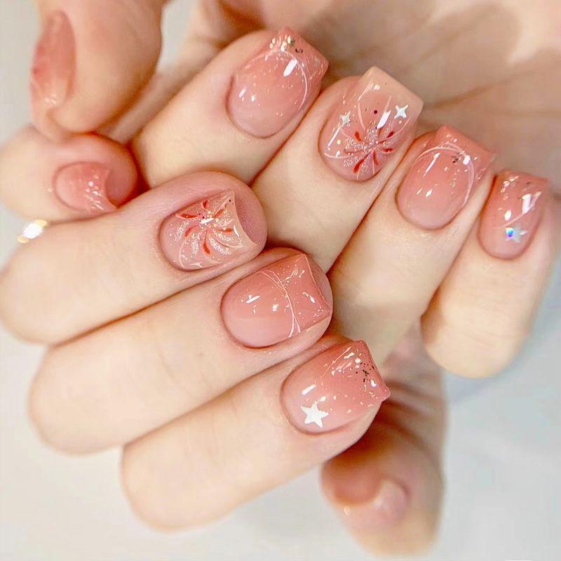 

Manicure Wear Nail Student White Nail Patch Internet Celebrity Fake Nails Mid Length Long Length Fancy Removable Nail Stickers Star language wish (short) presents nail art kit