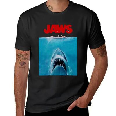 בגדי רחוב אנימה כבדים Jaws פוסטר מקורי של הסרט בגדים וינטג' חולצה אוברסייז בגדי גברים מתייבשים במהירות