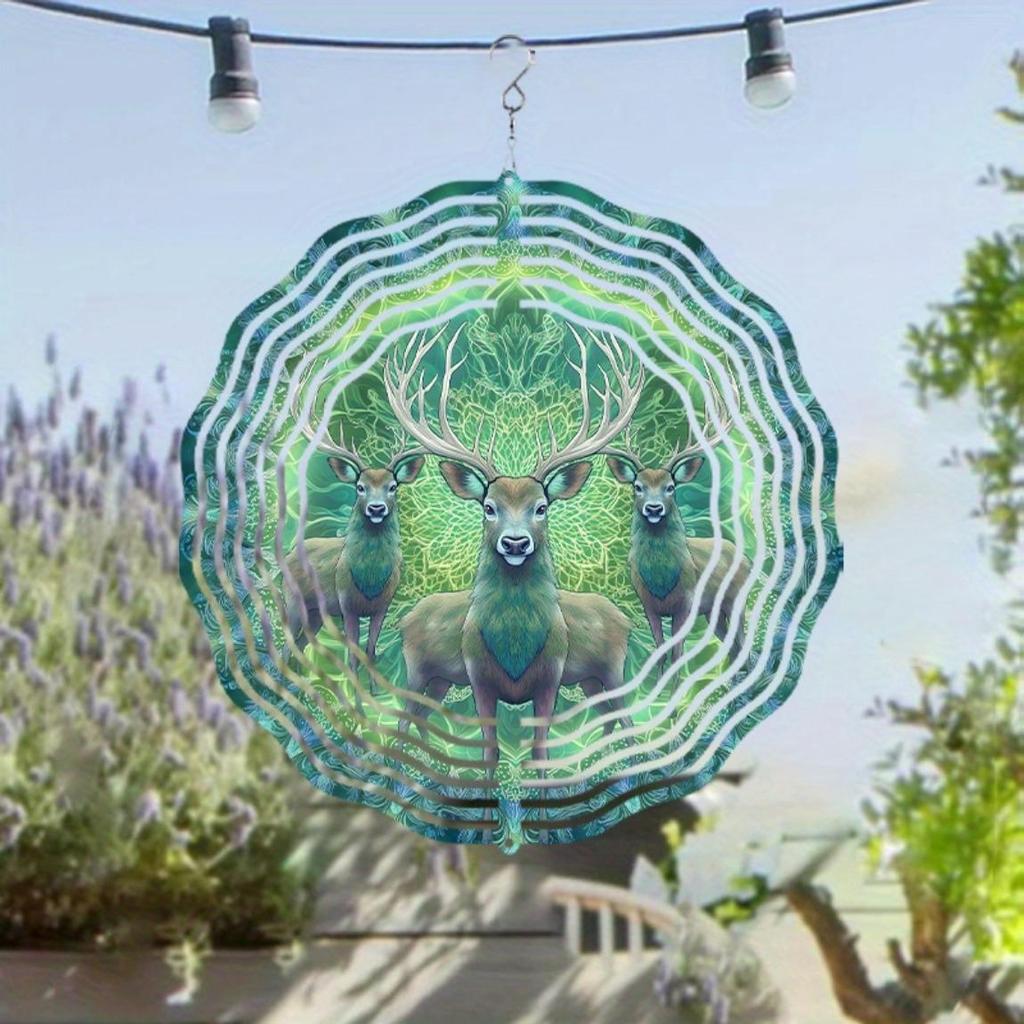 10 Inch Metal Wind Chime with Deer Design for All Seasons 360 Degree Swivel Hook Garden Decor No Electricity Needed