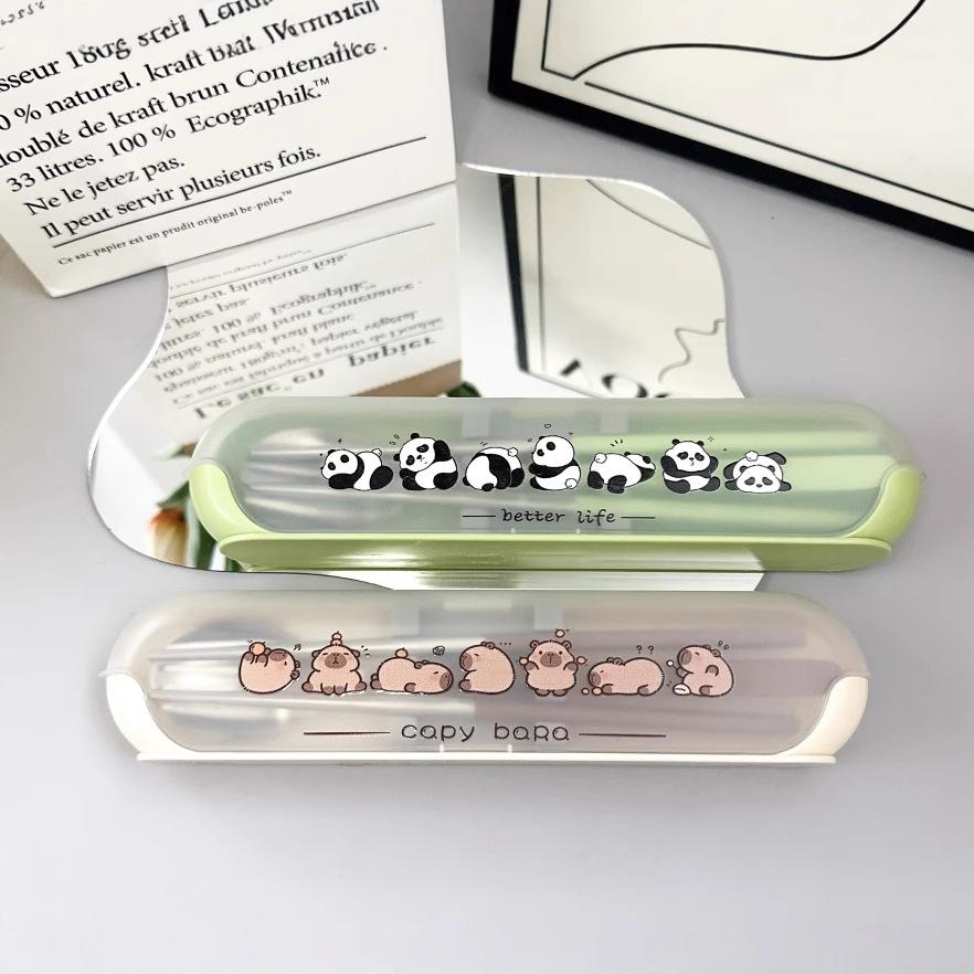 Portable Tableware Cartoon Love Fork Spoon Chopsticks Student Party Office Workers Travel Spoon Chopsticks Portable Box