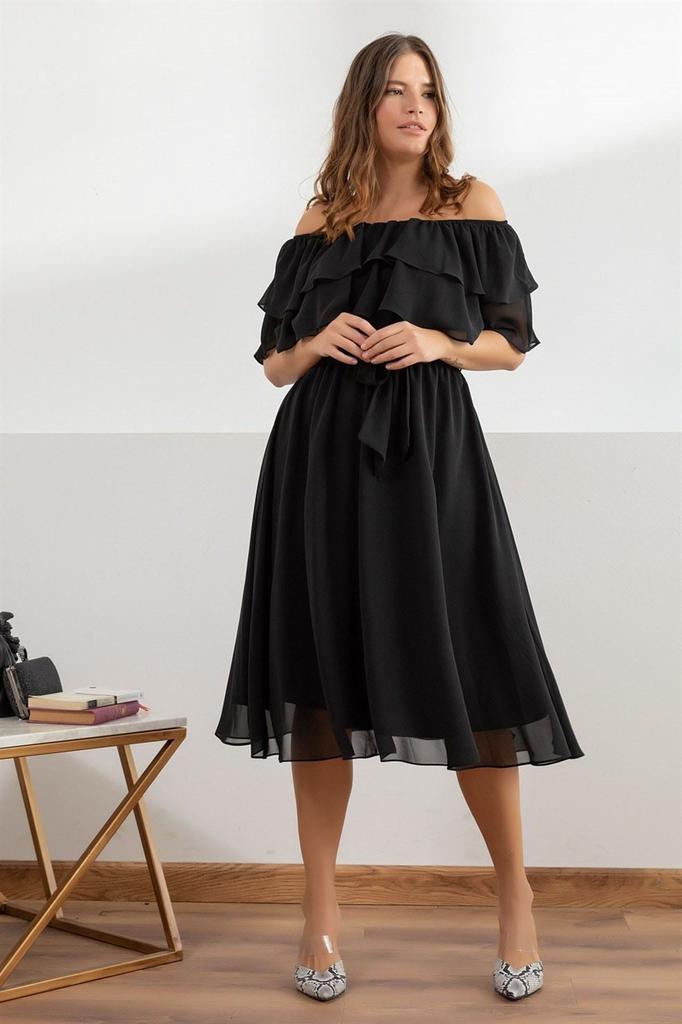 Women's Big Size Dress Burgundy Carmen Madonna Collar Plus Size Chiffon Dress