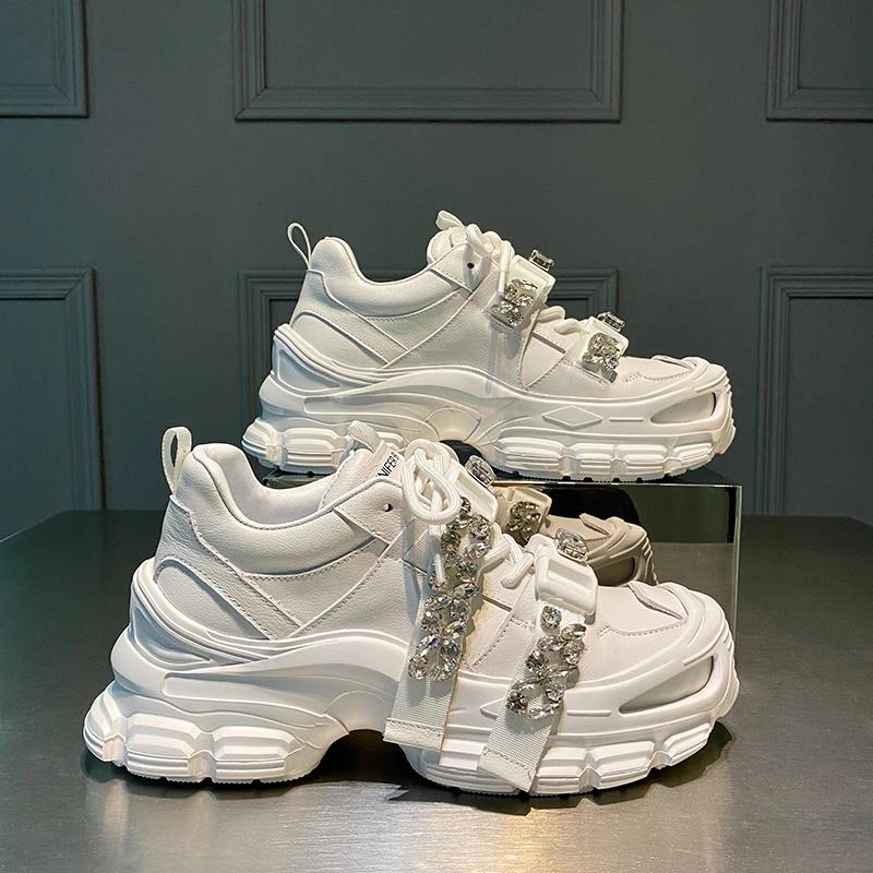 

Весна Лето Женские Сетчатые Повседневные Туфли Кроссовки на Высокой Платформе Хрустальные Женские Модные Туфли Толстая Подошва Каблуки Натуральная Кожа Девушка 40 белый