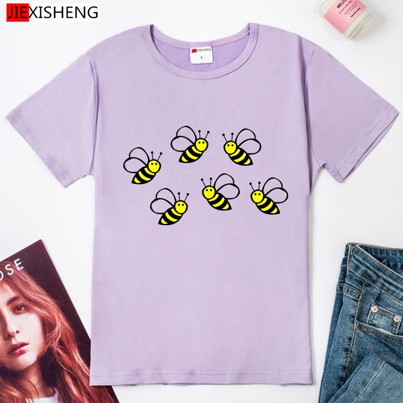 Cartoon Bee Print Women T-Shirts Summer Casual Funny T Shirt For Tops Female Clothes
