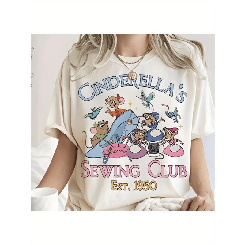 

2026 Summer Cinderella Sewing Club Graphic Tshirt Unisex Unisex Cotton Quality Casual Loose Short Sleeve Classic Unisex S