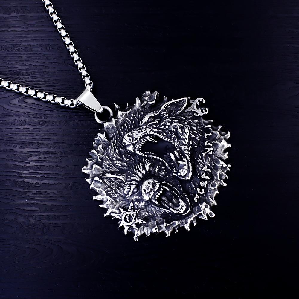Necklace Nordic Viking Fashion Double Wolf Rune Summer Versatile Men's Pendant