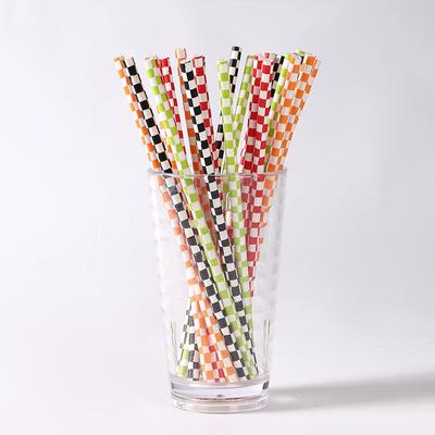 Individually Packaged Colored Plaid Paper Straws for Beverages