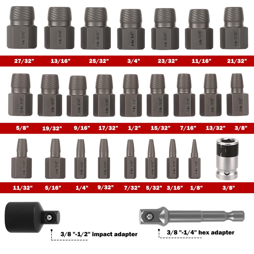 27Pcs Screw Extractor Set Hex Head Hand Multi Spline Bolt Extractor Kit Easy Out Broken Bolts Screws Extracting Tool for Power
