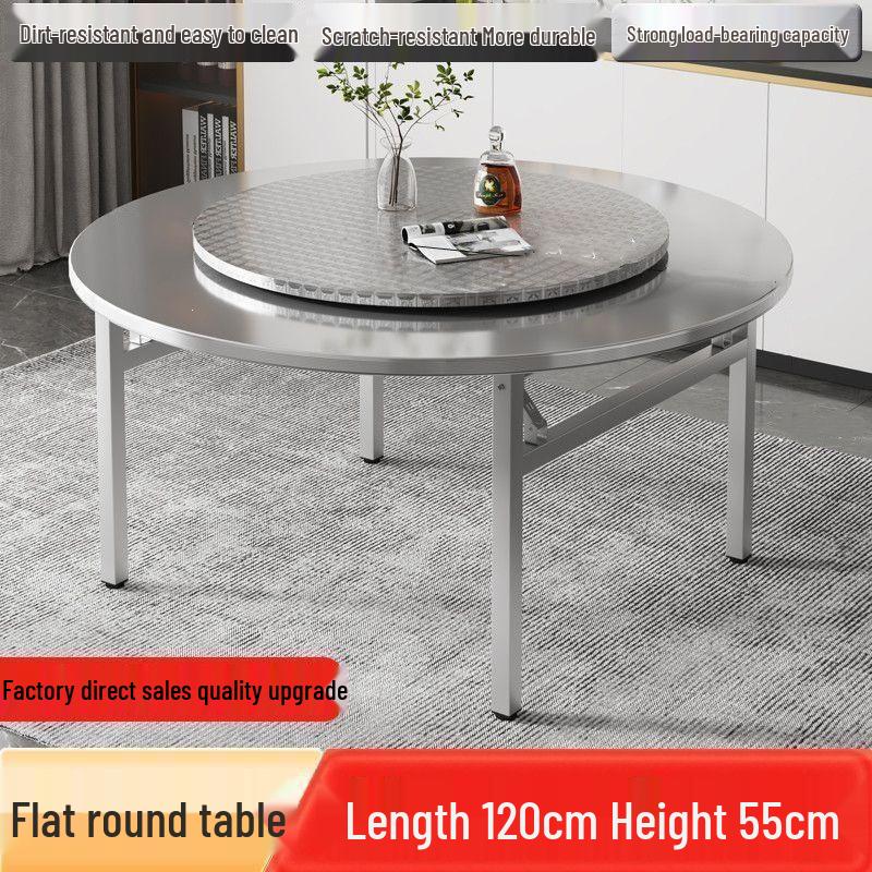 304 Stainless Steel Folding Round Dining Table for Restaurant, Buffet, Outdoor, and Home Use