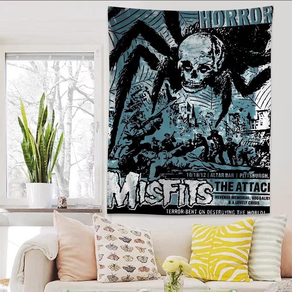 Misfits Horror Punk Rock Tapestry  Flat Printed Tarot Hippie Poster Wall Hanging for Dorm  Home Art Decor