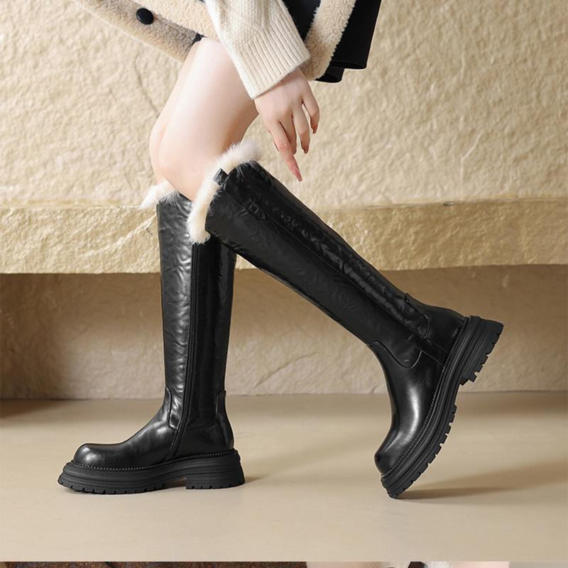 Fashion Winter Boots for Women Warm Thickened Long Fur Boots Black Brown Platform Chunky Heels Ladies Knee High Knight Botas Female Shoe