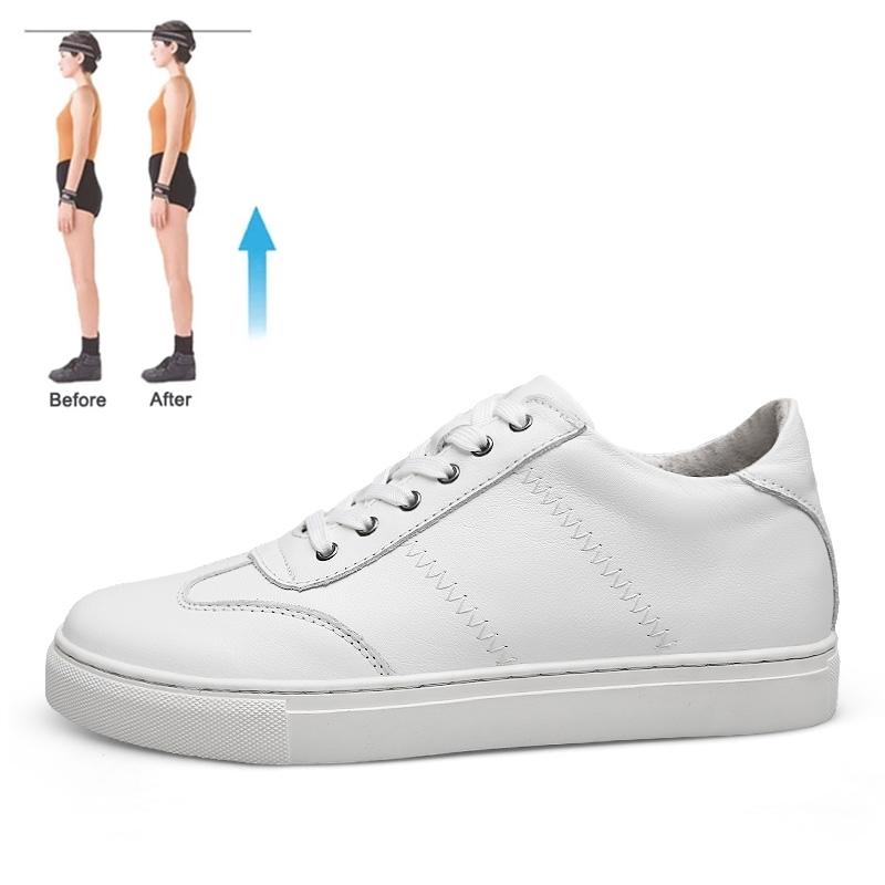 White Sneakers Men Genuine Leather Elevator Shoes Heightening Shoes Height Increase Shoes Height Shoes Tall Shoes Insole 6cm