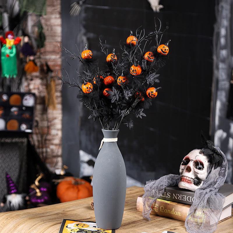Halloween Decoration Black Scary Pumpkin Branch Bouquet - 2 Pack for Home Decor