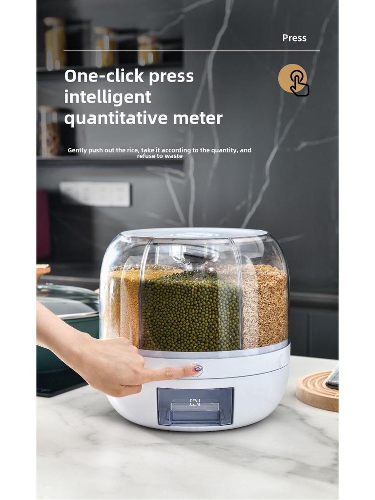 Rotating Rice Storage Container: Insect and Moisture-Proof Sealed Jar with Partition for Grain Preservation