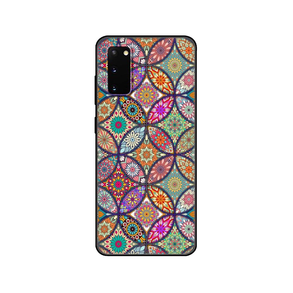 Svart TPU-fodral för Samsung galaxy S20 /S20 PLUS/S20 ultra/S20+ /S20FE baksida 3D-prägling Vintage Retro Rutmönster Blomma