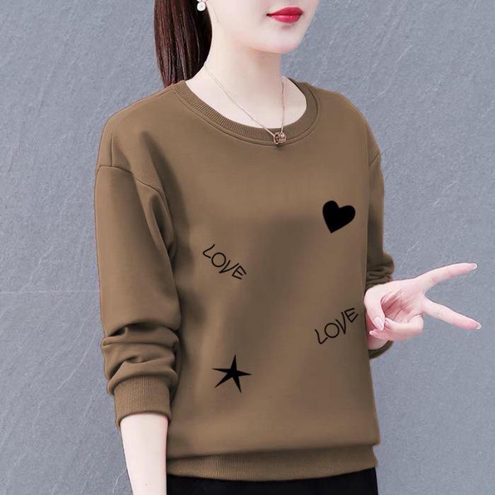 Korean Style Women's Plus Size Sweatshirt, 2023 Loose Fit, Printed Long Sleeve Round Neck Top, Slimming Mom's Clothing.