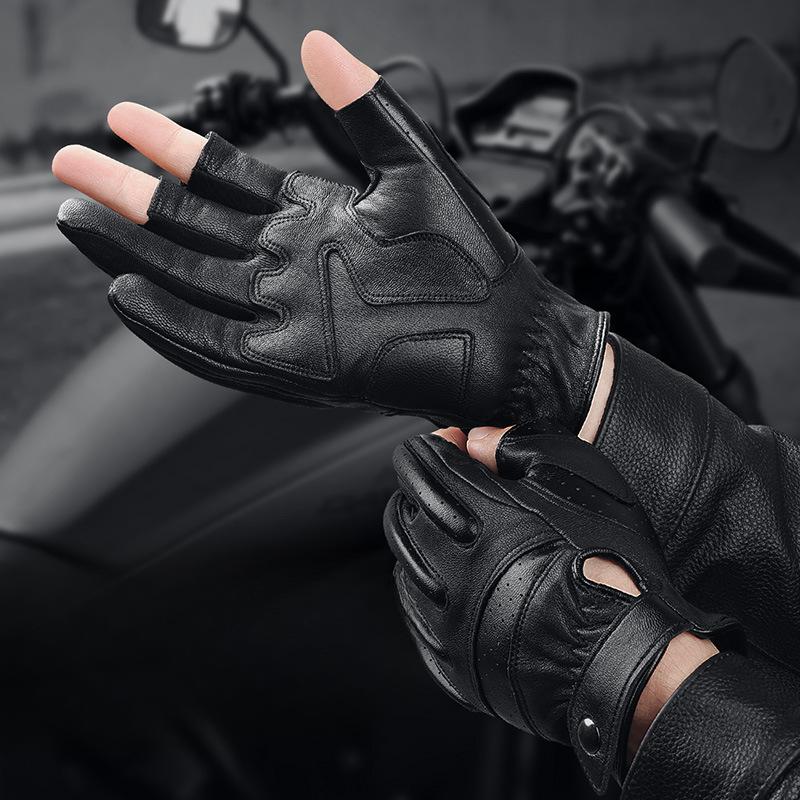 Korean Sheepskin Cycling Gloves Leak Three Fingers Sun Protection and Breathable Outdoor Men's Harley Motorcycle Leather Gloves
