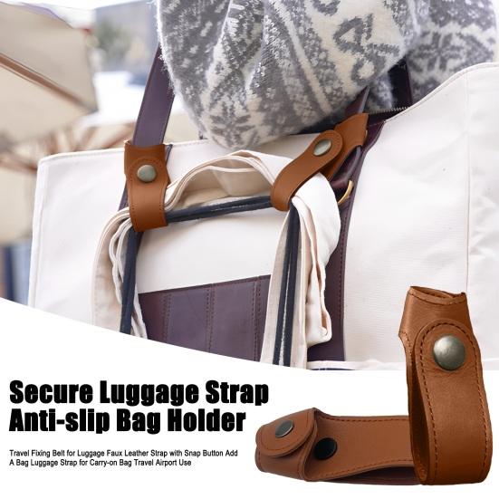 Travel Fixing Belt for Luggage Faux Leather Strap with Snap Button Add A Bag Luggage Strap for Carry-on Bag Travel Airport Use