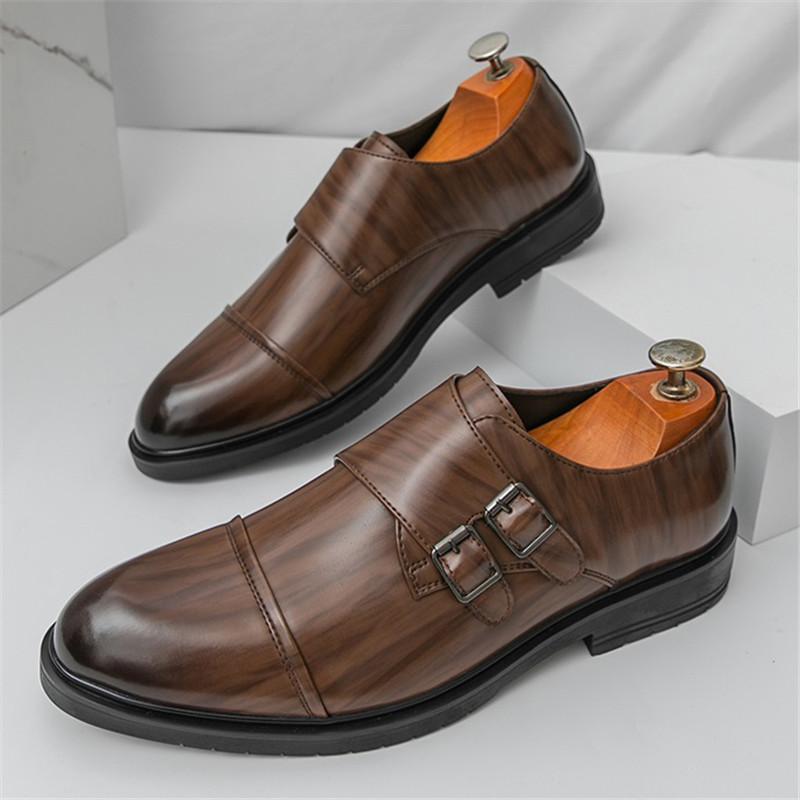 Britain Monk Strap New Men's Pointed Black Brown Patent Leather Shoes Designer Formal Wedding Prom Dress Homecoming Footwear
