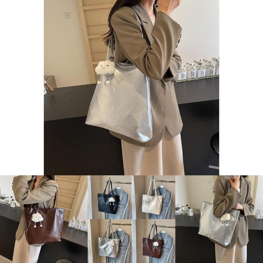 Chic Minimalist Pu Tote Bag Available In Black Beige Silver And Coffee Colors