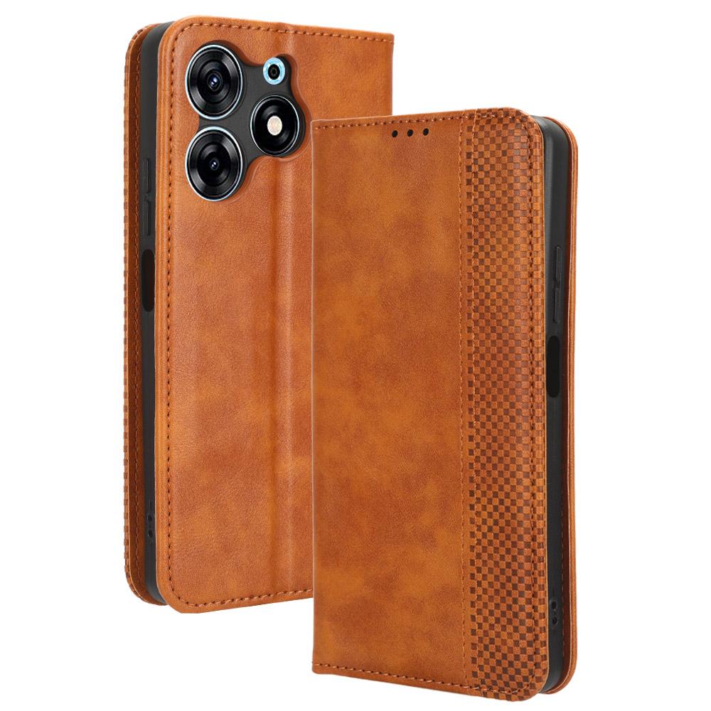 

For TECNO Spark 10 Pro K17 Retro PU Leather Cover Stand Wallet Flip Folio Phone Case Brown