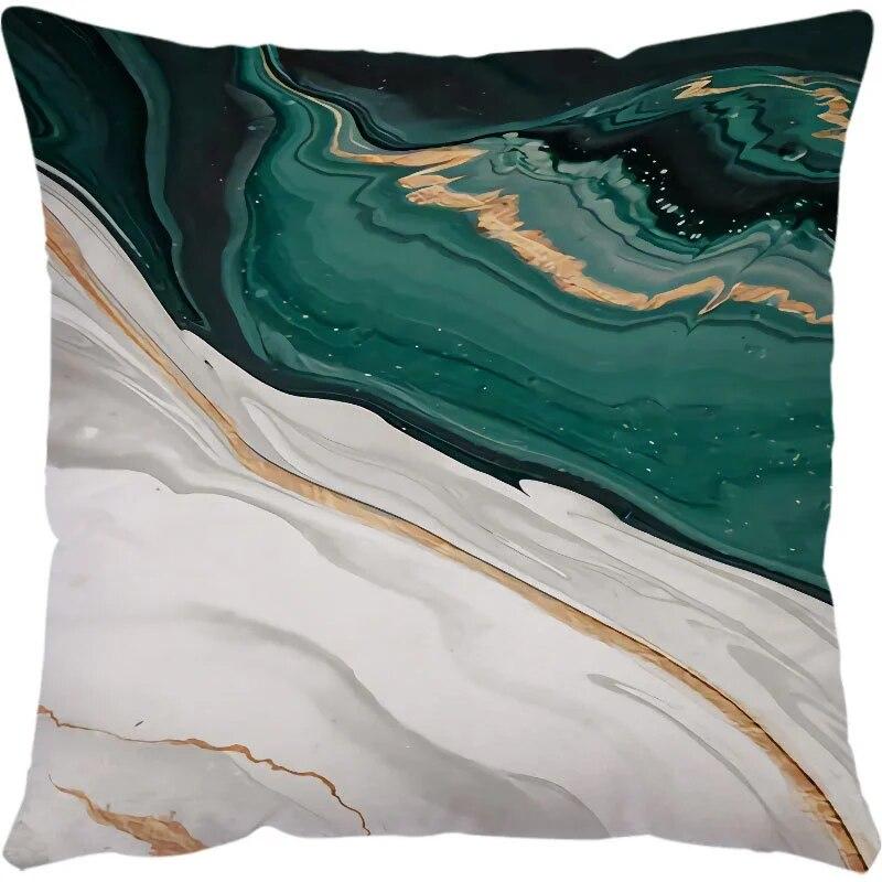 Green Marble Texture Pillowcase Polyester Sofa Chair Waist Pillow Cushion Set 45x45cm Bedroom Room Light Luxury Home Decoration