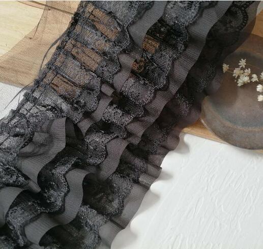 

12CM Wide White Black Three Layers 3D Pleated Mesh Chiffon Fabric Embroidered Ruffle Trim DIY Dress Apparel Collar Sewing Decor