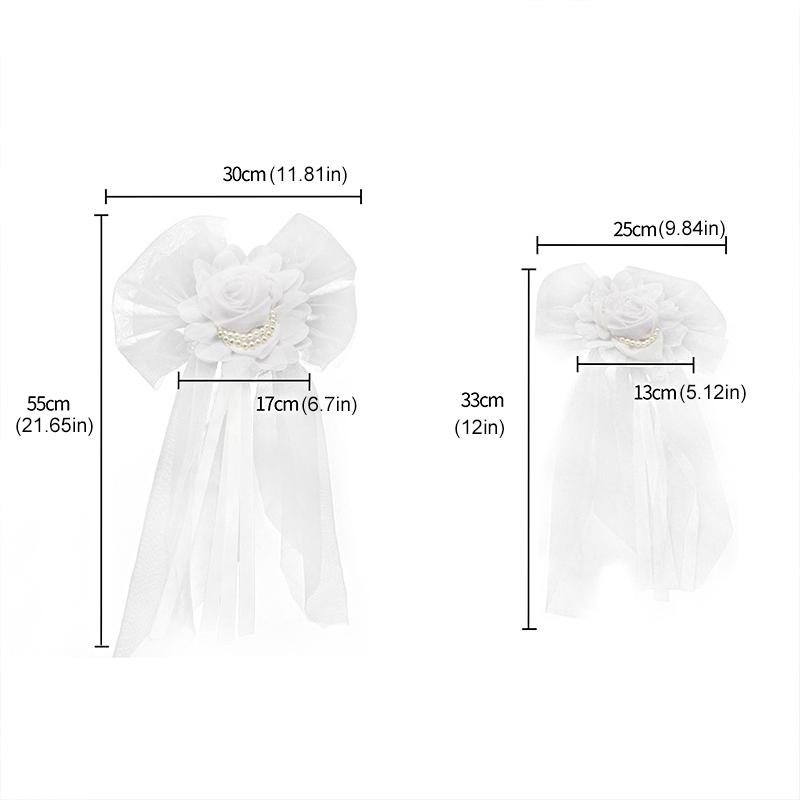 1Pair White High-quality Silk Ribbon Romantic Pearl Bud Party Decor Supplies Wedding Car Decoration Lace Flowers Chair Bow Tie