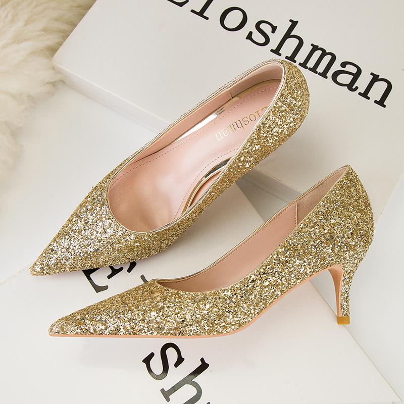 Fashion Sequins Bling Woman Pumps Gold Sliver High Heels Stiletto Pointed Toe Women Heels Wedding Shoes Plus Size 41 Sexy Party Shoes