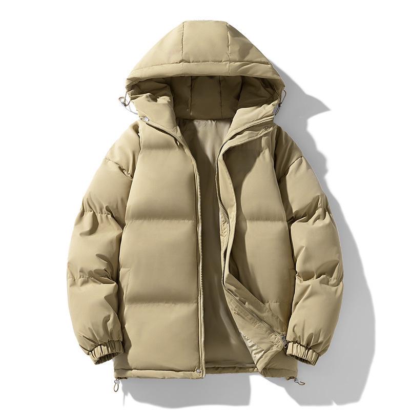 Men's Winter Cotton Jacket: Thickened, Loose, Trendy Stand-Up Collar Outerwear, Versatile Solid Color for Couples.